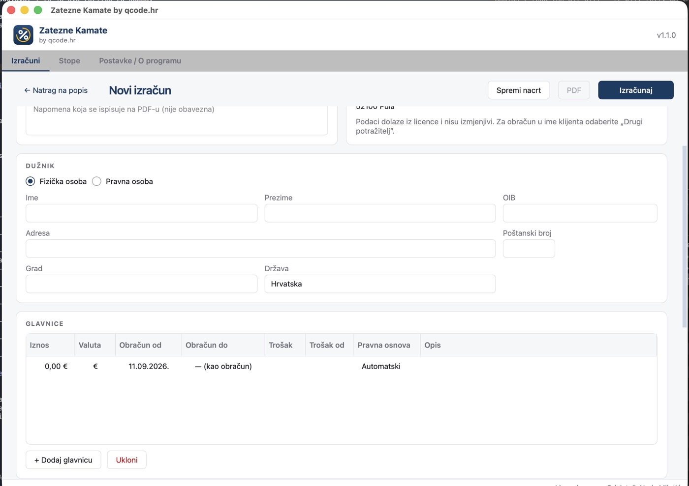 Zatezne Kamate — desktop app for calculating default interest